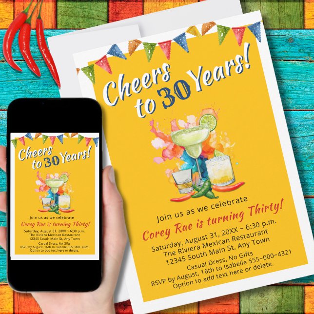 30th Birthday Cheers to 30 Years Margarita Fiesta  Invitation (Creator Uploaded)