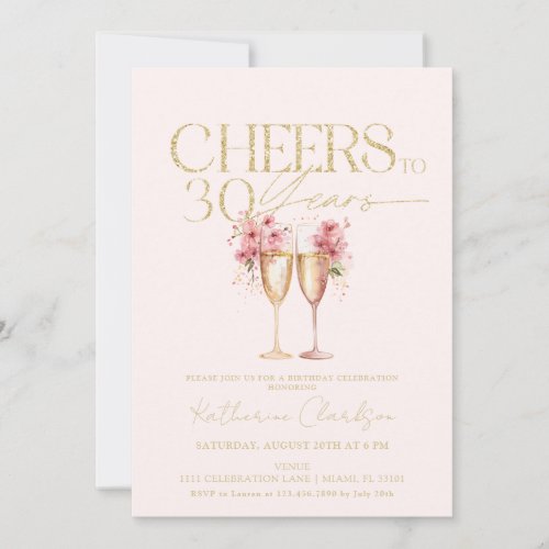 30th Birthday Cheers To 30 Years Pink Gold Floral