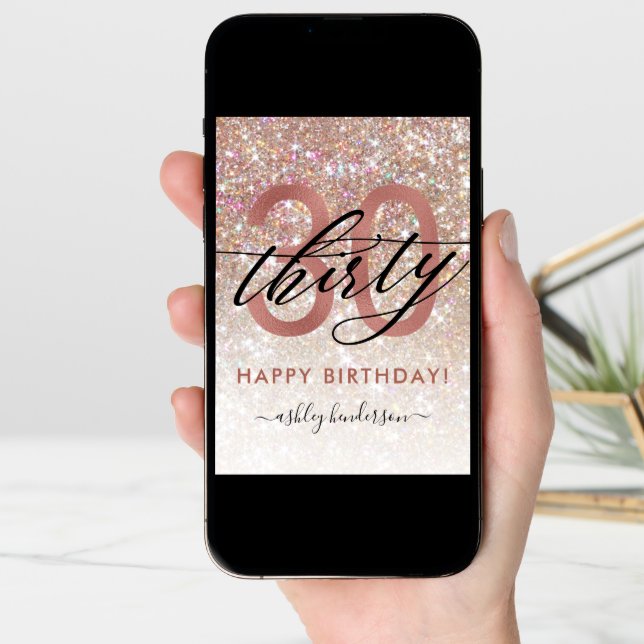 30th Birthday Chic Glitter Ombre Card (Front Digital)