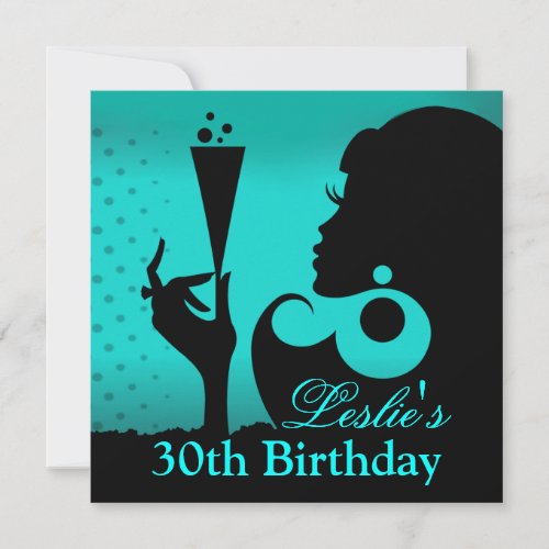 30th Birthday Cocktail Party teal Invitation