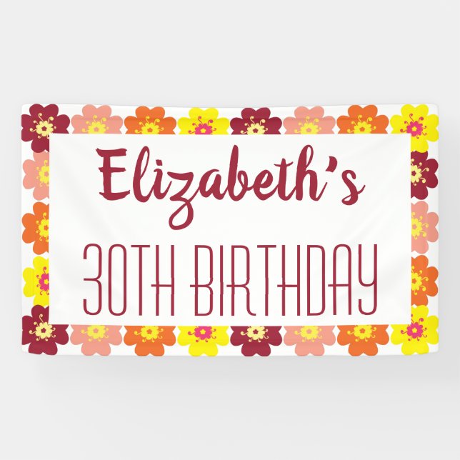30th Birthday Colorful Flowers Party Banner (Horizontal)