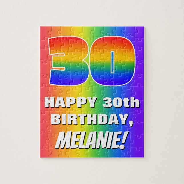 30th Birthday: Colorful, Fun Rainbow Pattern # 30 Jigsaw Puzzle (Vertical)