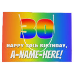 [ Thumbnail: 30th Birthday: Colorful, Fun Rainbow Pattern # 30 Gift Bag ]