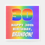 [ Thumbnail: 30th Birthday: Colorful, Fun Rainbow Pattern # 30 Napkins ]