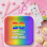 [ Thumbnail: 30th Birthday: Colorful, Fun Rainbow Pattern # 30 Paper Plates ]