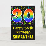 [ Thumbnail: 30th Birthday: Colorful Music Symbols + Rainbow 30 Card ]