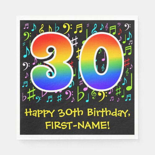 30th Birthday _ Colorful Music Symbols Rainbow 30 Napkins