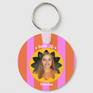 30th birthday colorful photo pink yellow trendy keychain