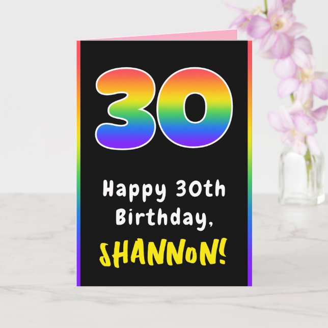 30th Birthday: Colorful Rainbow # 30, Custom Name Card (Orchid)
