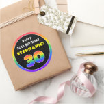 [ Thumbnail: 30th Birthday: Colorful Rainbow # 30, Custom Name Round Sticker ]