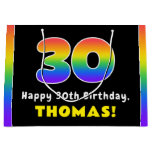 [ Thumbnail: 30th Birthday: Colorful Rainbow # 30, Custom Name Gift Bag ]