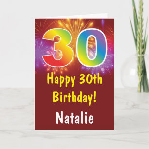 30th Birthday Colorful Rainbow Fireworks Red Card