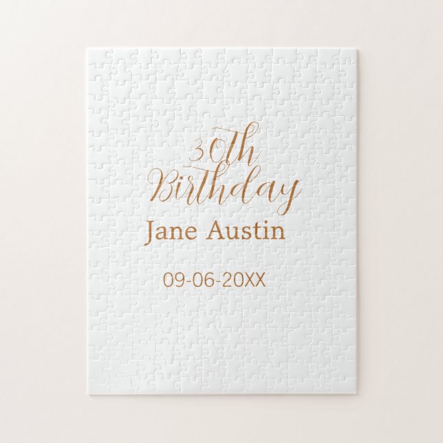 30th birthday copper brown simple stylish name dat jigsaw puzzle (Vertical)