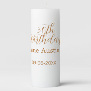 30th birthday copper brown simple stylish name dat pillar candle