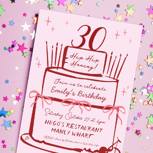 30th Birthday Coquette Pink Bows Vintage Cake Invitation
