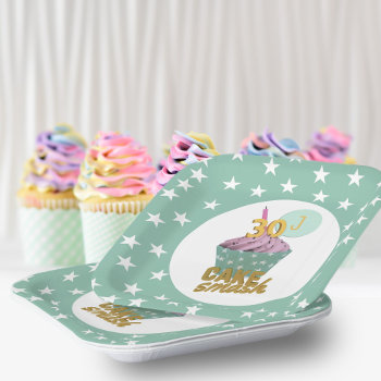 30th Birthday Cupcake Cake Smash Party Green Stars Paper Plates by watermelontree at Zazzle