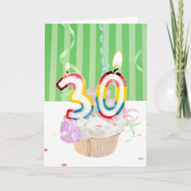 30th birthday cupcake with candles card (Front)
