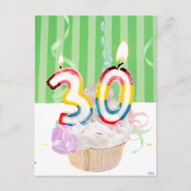 30th birthday cupcake with candles postcard (Front)
