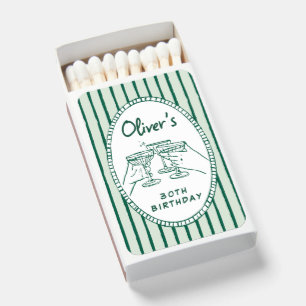 30th Birthday Custom Name Cocktail Party Stripes Matchboxes