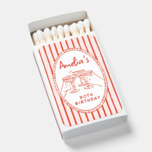 30th Birthday Custom Name Cocktail Party Stripes Matchboxes