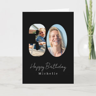 30th Birthday Custom Photo Black Greeting Card