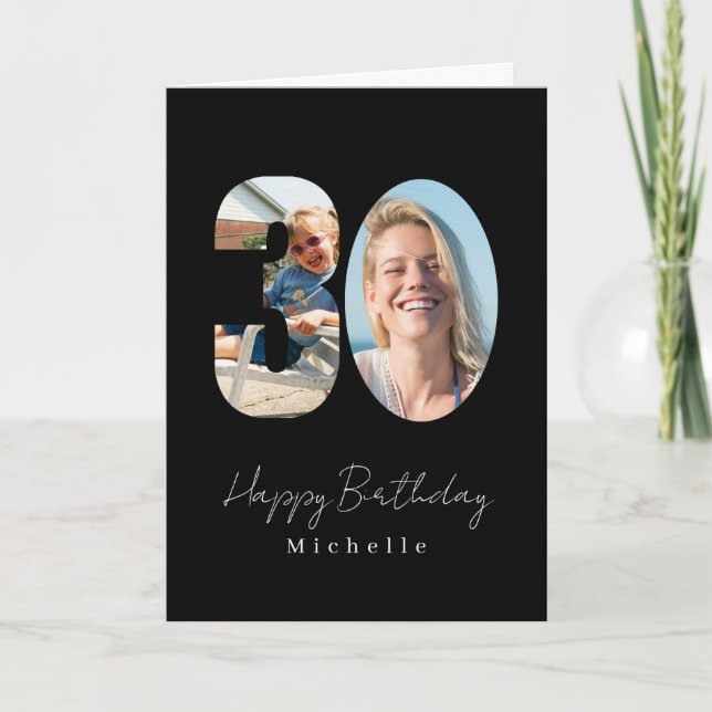 30th Birthday Custom Photo Black Greeting Card (Front)