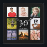 30th birthday custom photo collage guy black square wall clock<br><div class="desc">A wall clock as a gift for a 30th birthday for a guy,  celebrating his life with a collage of 8 of your own photos.  Personalize and add age 30,  and a date.  Date of birth or the date of the anniversary.  White colored letters.  Black background.</div>