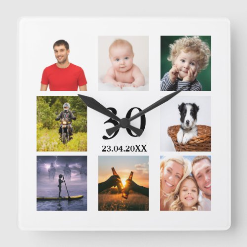 30th birthday custom photo collage guy square wall clock