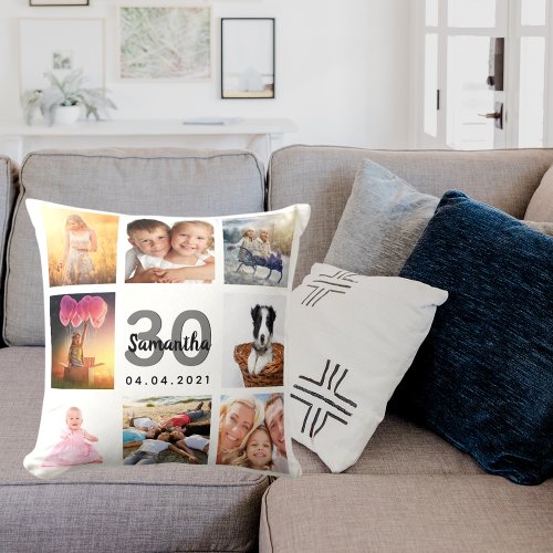 30th birthday custom photo collage woman white throw pillow