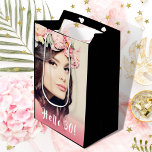 30th birthday custom photo hello 30 thrity medium gift bag<br><div class="desc">Template for Your photo.  White text overlay: Hello 30!  A gift bag for a 30th birthday party.  Elegant black background color.</div>