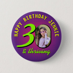 30th Birthday Custom Photo Retro Personalized Button