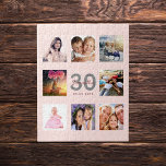 30th birthday custom photo rose gold blush pink jigsaw puzzle<br><div class="desc">A unique 30th birthday gift or keepsake, celebrating her life with a collage of 8 of your photos. Add images of her family, friends, pets, hobbies or dream travel destination. Personalize and add a name, age 30 and a date. Gray and dark rose gold colored letters. Elegant and trendy blush...</div>