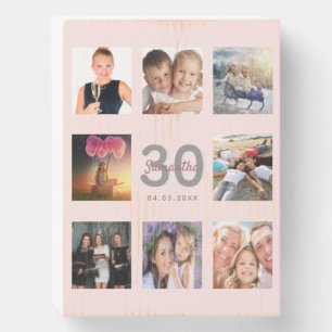 30th birthday custom photo rose gold blush pink wooden box sign