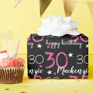 30th Birthday Custom Pink Black Wrapping Paper