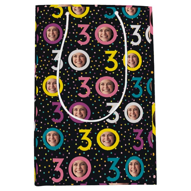 30th Birthday Customize Photo Medium Gift Bag (Front)