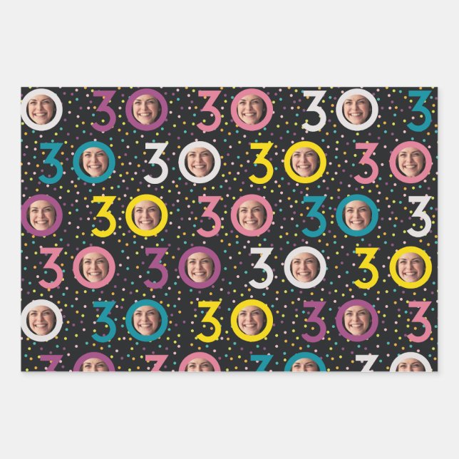 30th Birthday Customize Photo Wrapping Paper Sheets (Front)