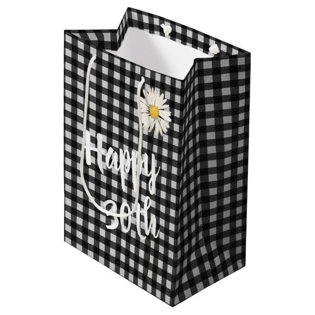 30th Birthday Daisy On Gingham Medium Gift Bag (Front Angled)