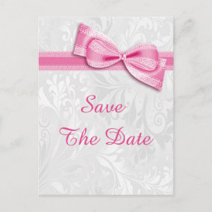 30th Birthday Damask and Faux Bow Save The Date Announcement Postcard