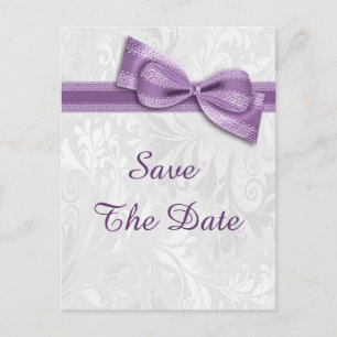30th Birthday Damask and Faux Bow Save The Date Announcement Postcard