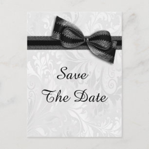 30th Birthday Damask and Faux Bow Save The Date Announcement Postcard