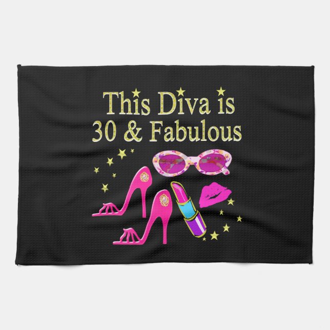 30TH BIRTHDAY DAZZLING DIVA DESIGN TOWEL (Horizontal)