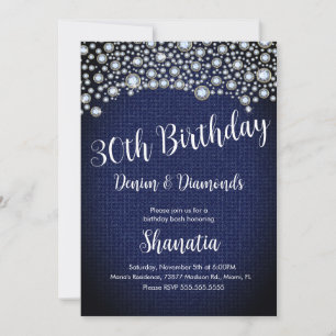 30th Birthday Denim Diamonds Gem Diamonds Invitation