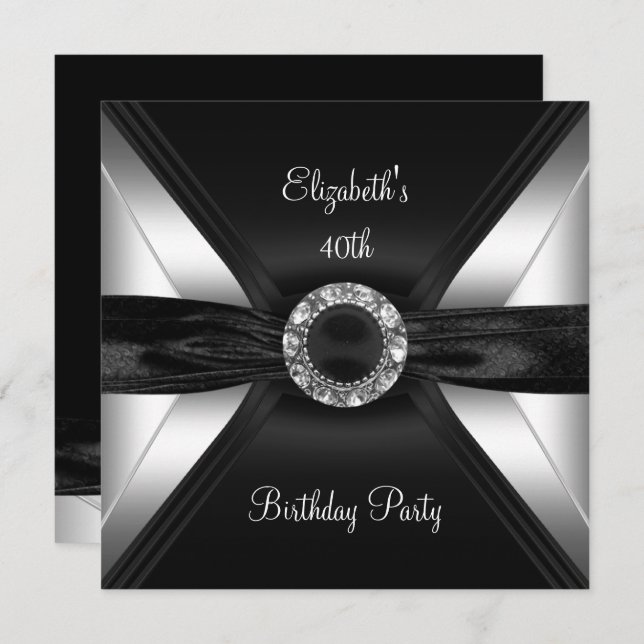 30th Birthday Diamond Image Black White Silver Invitation (Front/Back)