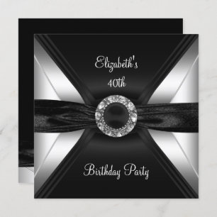 30th Birthday Diamond Image Black White Silver Invitation