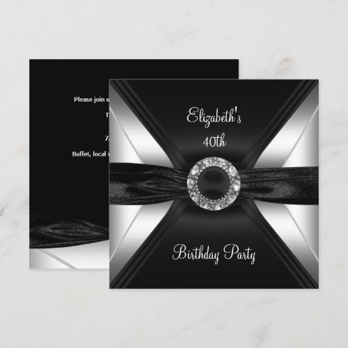 30th Birthday Diamond Image Black White Silver Invitation