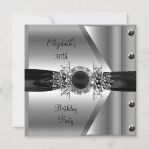 30th Birthday Diamond Jewel Black White Silver Invitation