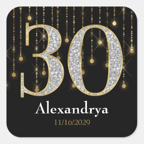 30th Birthday Diamonds Gold Favor Tags Stickers