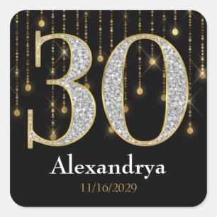 30th Birthday Diamonds Gold Favor Tags Stickers