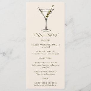 30th Birthday Dirty Martini Dinner Cocktail Bar Menu