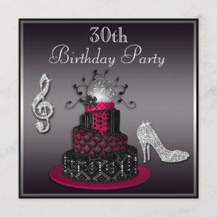 30th Birthday Disco Diva Cake and Heels Hot Pink Invitation